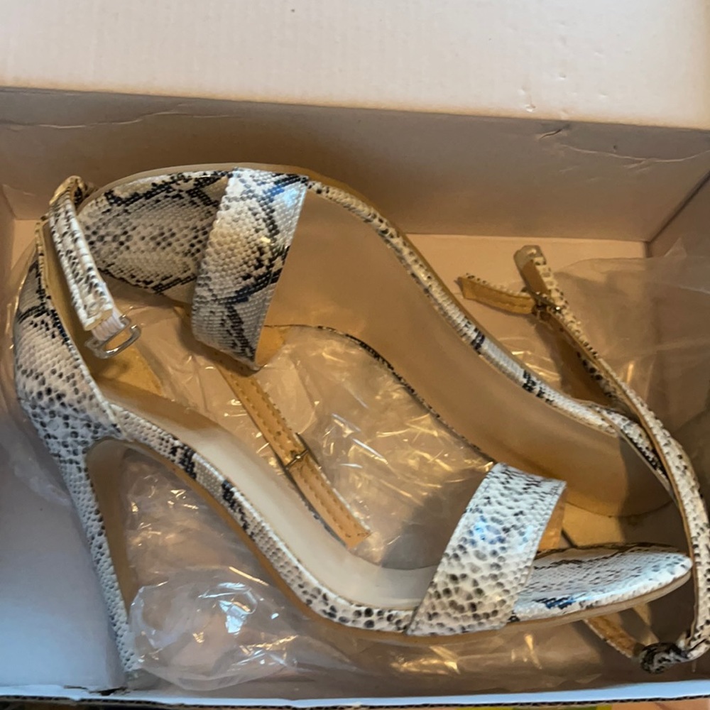 White Snake Skin Heels
